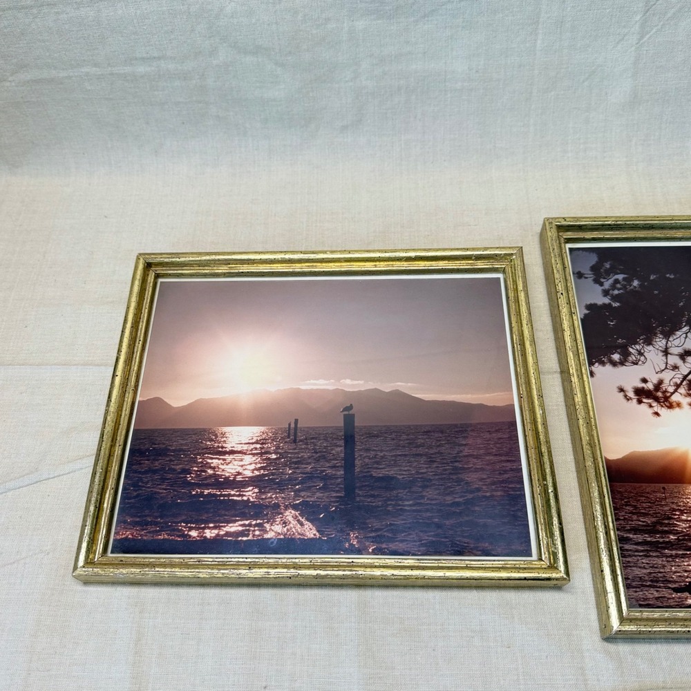 Vintage Framed‎ Sunset Photography Pair Gold Tone Frames Wall Decor 1980s - Picture 3 of 11
